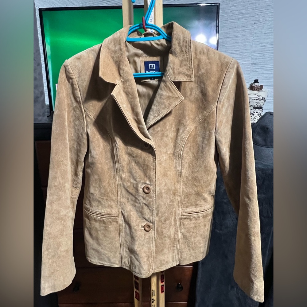90’s Reitmans 100% Genuine Leather Suede Blazer Jacket Tan Brown Medium M - Picture 1 of 6